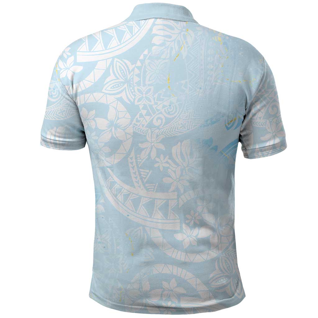 Polynesian Tiare Monstera Baby Blue Polo Shirt Liquid Style - Polynesian Pride
