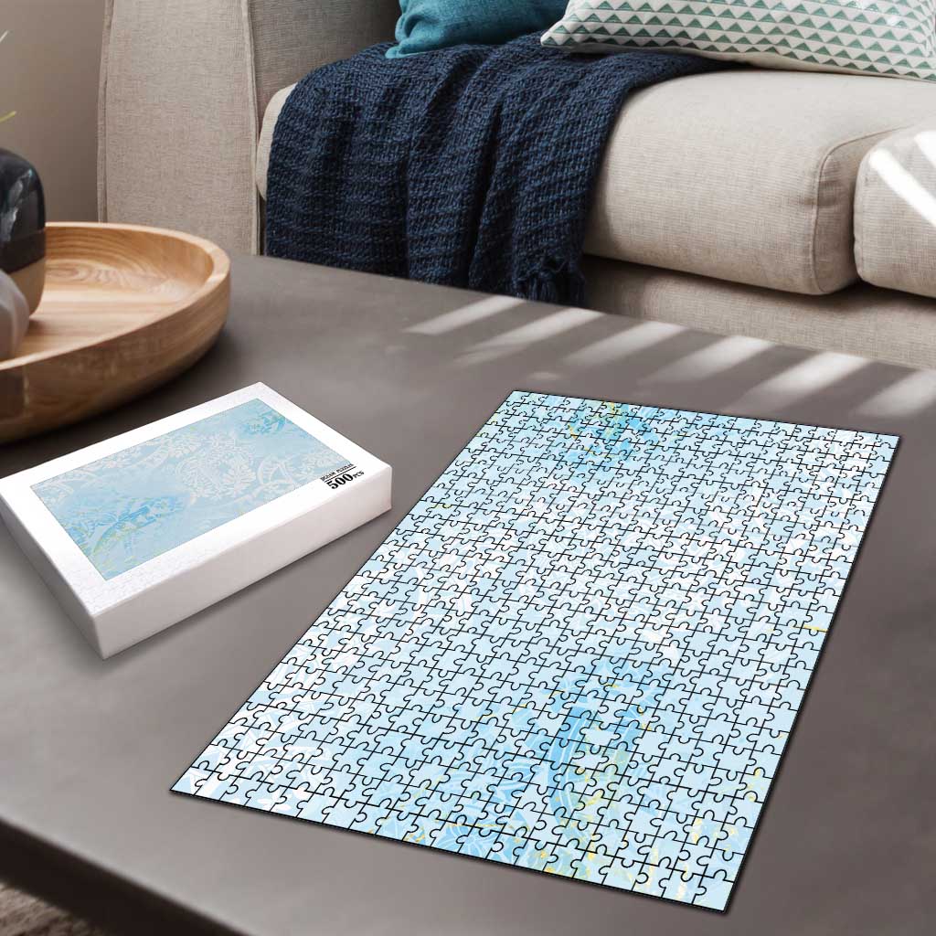 Polynesian Tiare Monstera Baby Blue Puzzle Liquid Style - Polynesian Pride
