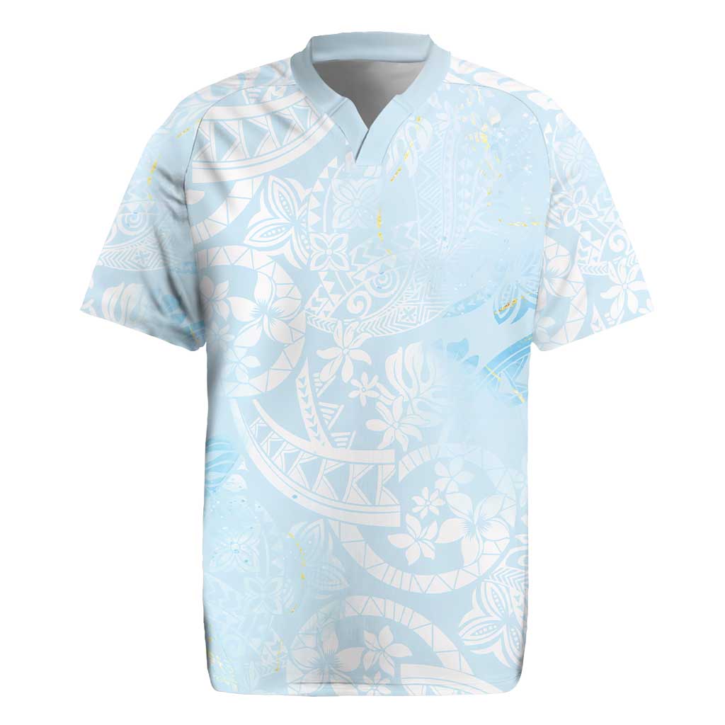 Polynesian Tiare Monstera Baby Blue Rugby Jersey Liquid Style LT01 Blue - Polynesian Pride