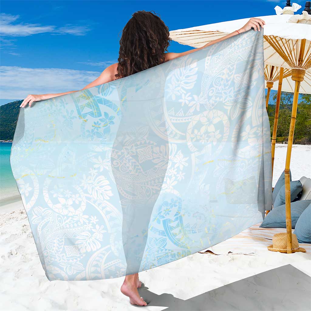 Polynesian Tiare Monstera Baby Blue Sarong Liquid Style - Polynesian Pride