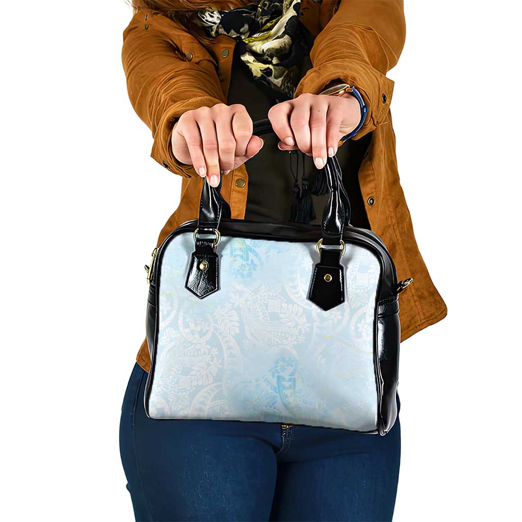 Polynesian Tiare Monstera Baby Blue Shoulder Handbag Liquid Style LT01 One Size Blue - Polynesian Pride