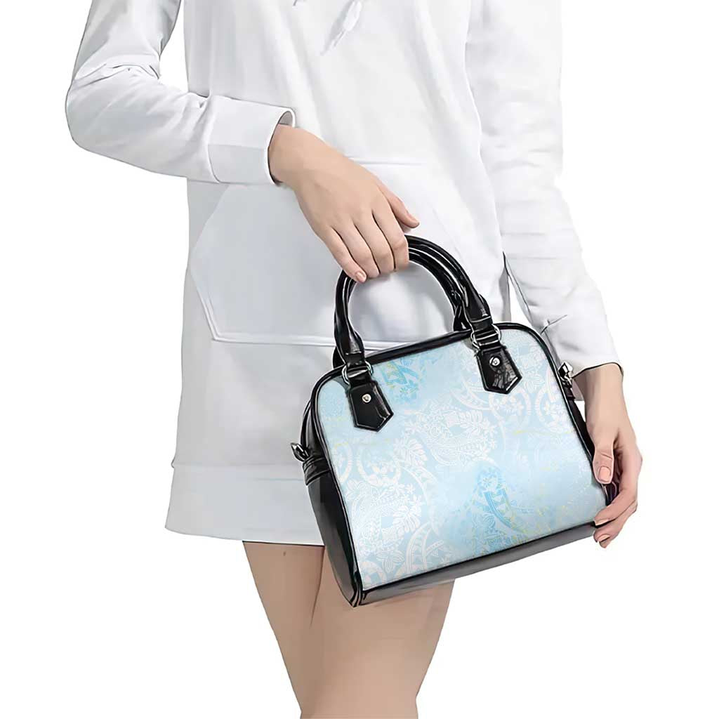 Polynesian Tiare Monstera Baby Blue Shoulder Handbag Liquid Style - Polynesian Pride