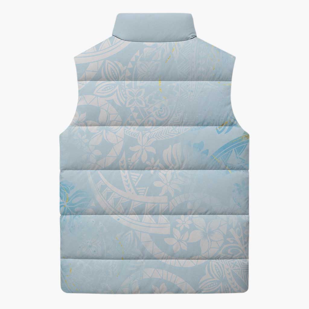 Polynesian Tiare Monstera Baby Blue Sleeveless Puffer Jacket Liquid Style - Polynesian Pride