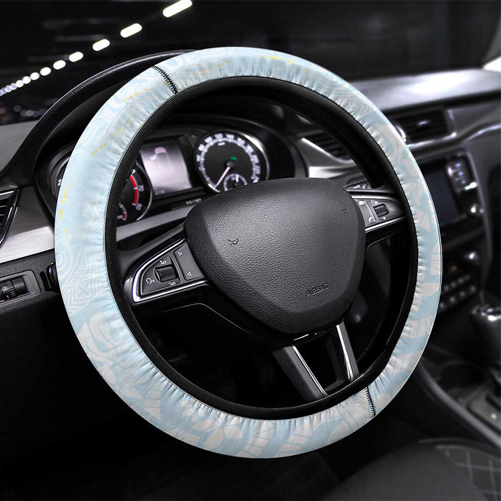 Polynesian Tiare Monstera Baby Blue Steering Wheel Cover Liquid Style LT01 Universal Fit Blue - Polynesian Pride