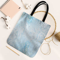 Polynesian Tiare Monstera Baby Blue Tote Bag Liquid Style LT01 Black Strap One Size Blue - Polynesian Pride
