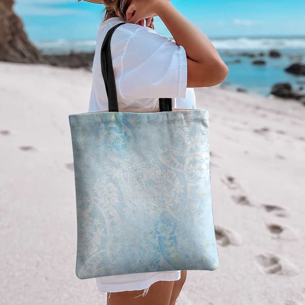 Polynesian Tiare Monstera Baby Blue Tote Bag Liquid Style LT01 - Polynesian Pride