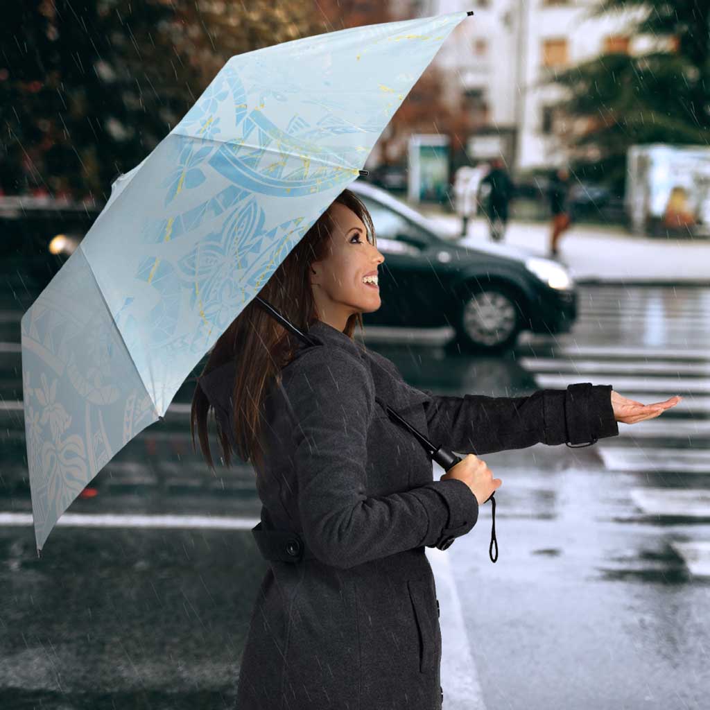 Polynesian Tiare Monstera Baby Blue Umbrella Liquid Style - Polynesian Pride