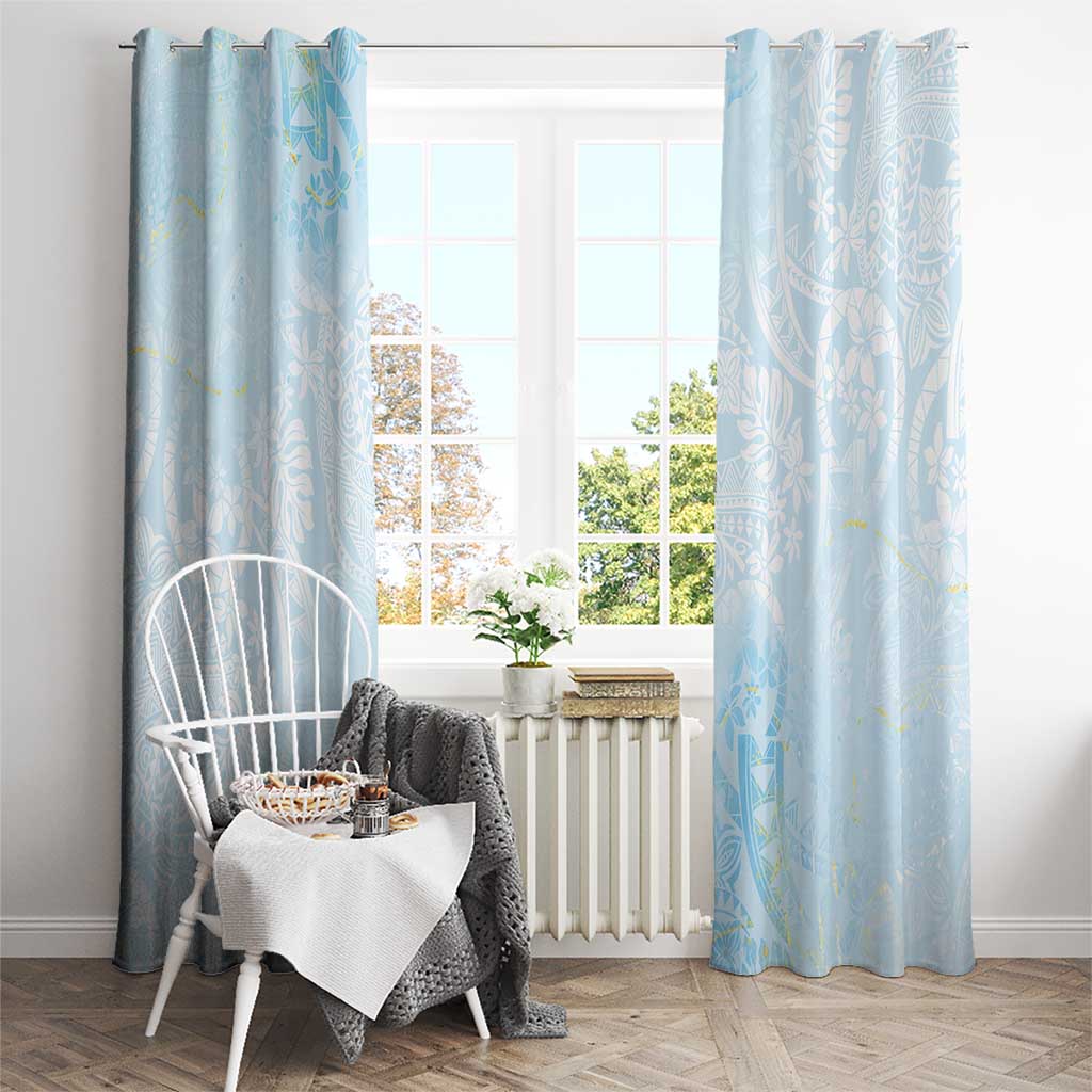 Polynesian Tiare Monstera Baby Blue Window Curtain Liquid Style - Polynesian Pride