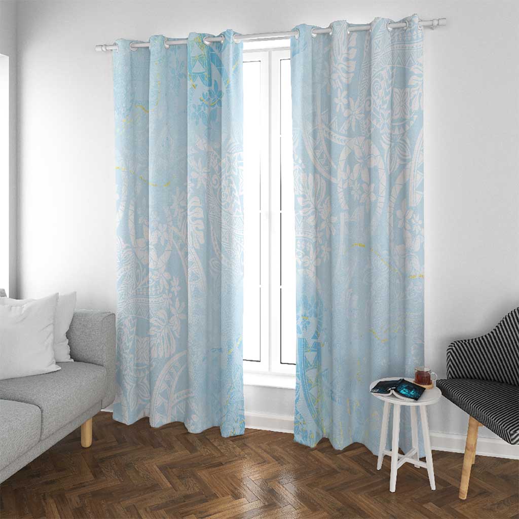 Polynesian Tiare Monstera Baby Blue Window Curtain Liquid Style - Polynesian Pride