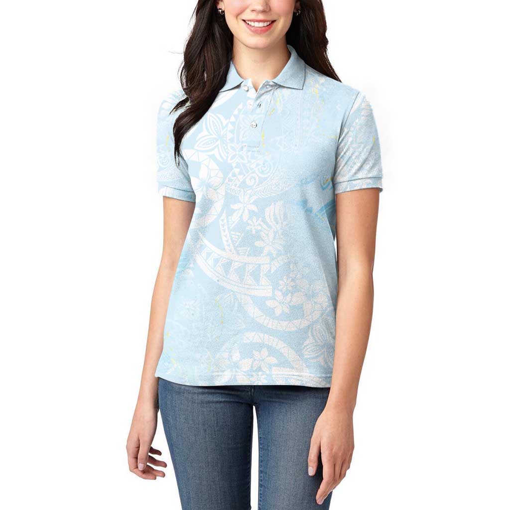 Polynesian Tiare Monstera Baby Blue Women Polo Shirt Liquid Style - Polynesian Pride