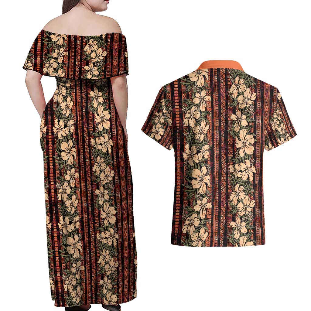 Hawaii Hibiscus Couples Matching Off Shoulder Maxi Dress and Hawaiian Shirt Retro Style - Polynesian Pride