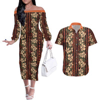 Hawaii Hibiscus Couples Matching Off The Shoulder Long Sleeve Dress and Hawaiian Shirt Retro Style - Polynesian Pride