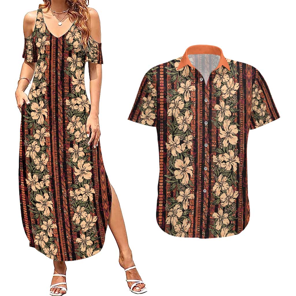 Hawaii Hibiscus Couples Matching Summer Maxi Dress and Hawaiian Shirt Retro Style LT01 Brown - Polynesian Pride
