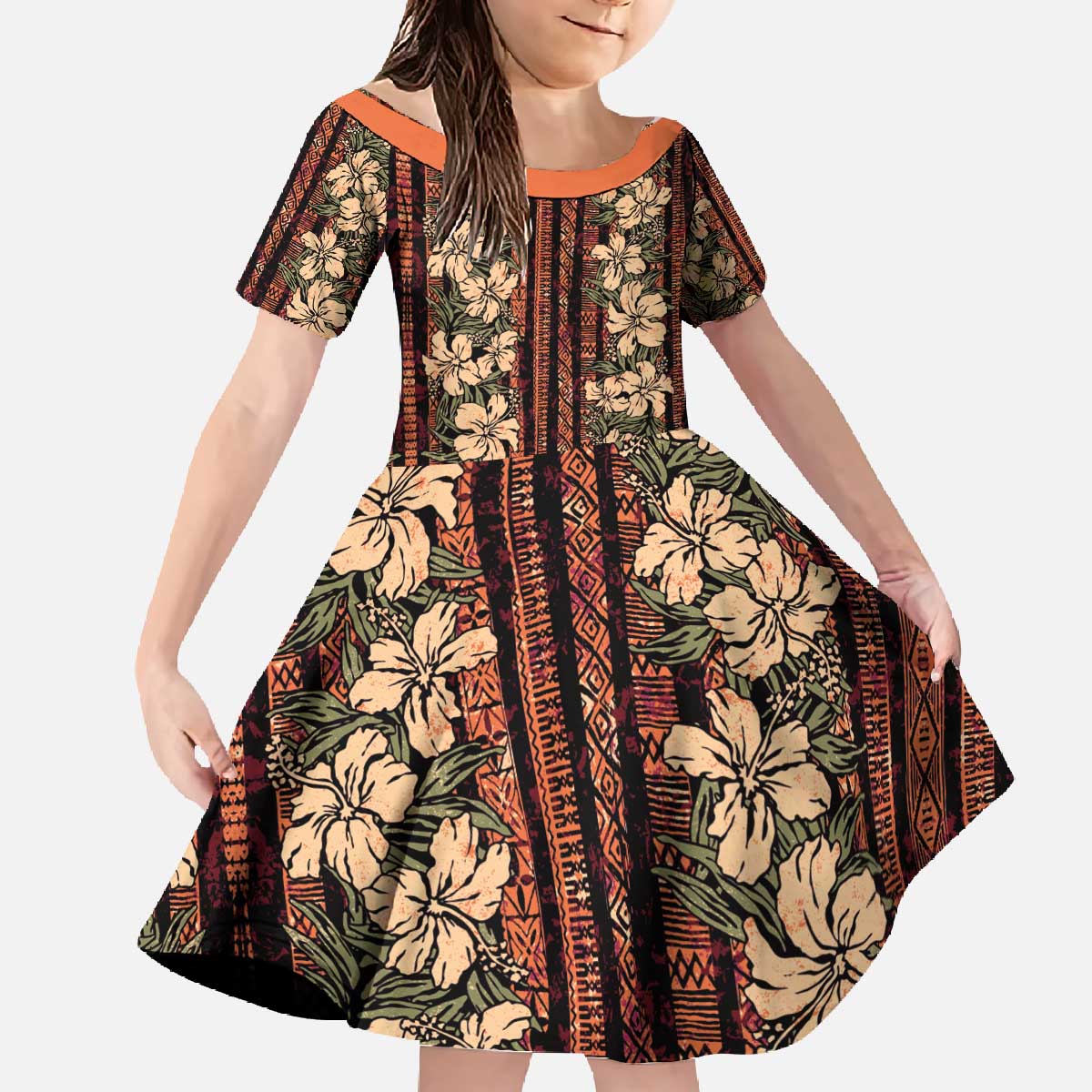 Hawaii Hibiscus Family Matching Off The Shoulder Long Sleeve Dress and Hawaiian Shirt Retro Style - Polynesian Pride