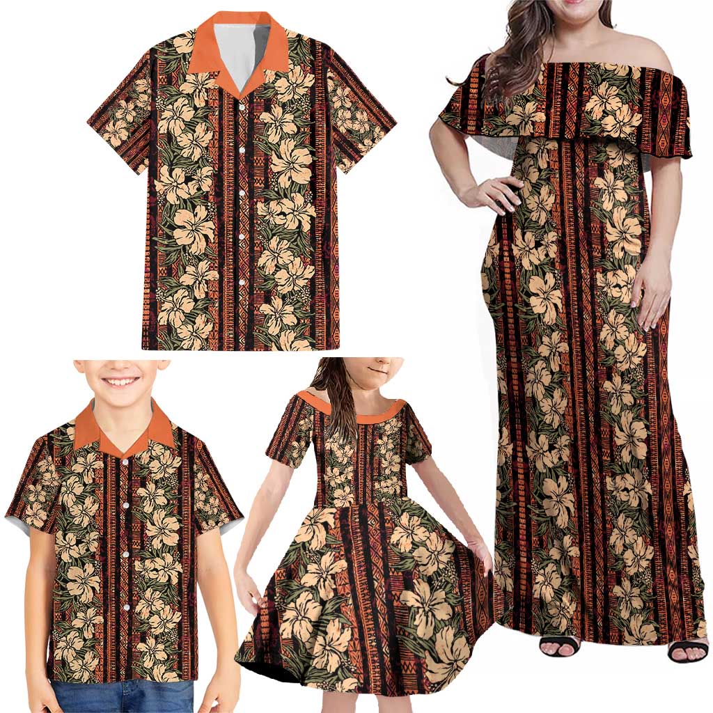 Hawaii Hibiscus Family Matching Off Shoulder Maxi Dress and Hawaiian Shirt Retro Style LT01 - Polynesian Pride