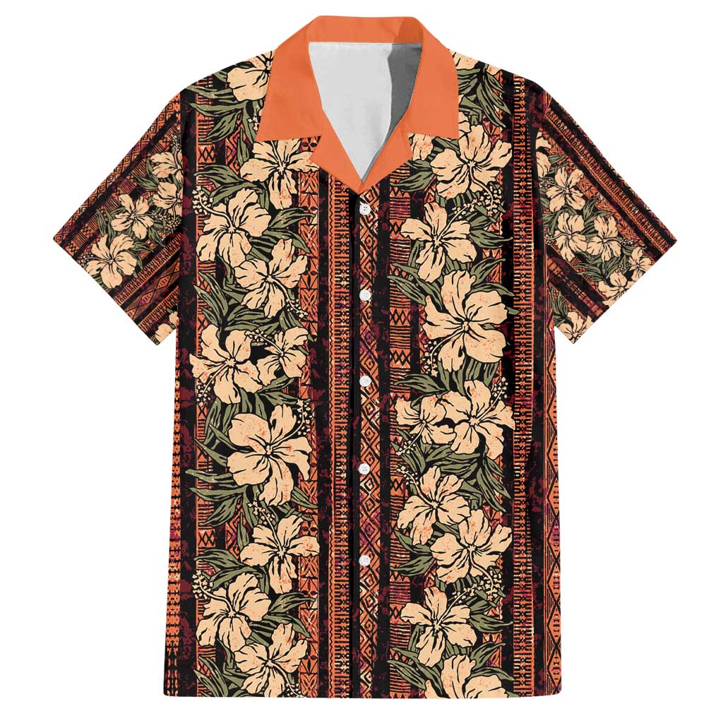 Hawaii Hibiscus Family Matching Off Shoulder Maxi Dress and Hawaiian Shirt Retro Style LT01 Dad's Shirt - Short Sleeve Brown - Polynesian Pride
