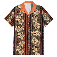 Hawaii Hibiscus Family Matching Off Shoulder Maxi Dress and Hawaiian Shirt Retro Style LT01 Dad's Shirt - Short Sleeve Brown - Polynesian Pride