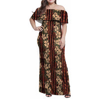 Hawaii Hibiscus Family Matching Off Shoulder Maxi Dress and Hawaiian Shirt Retro Style LT01 Mom's Dress Brown - Polynesian Pride