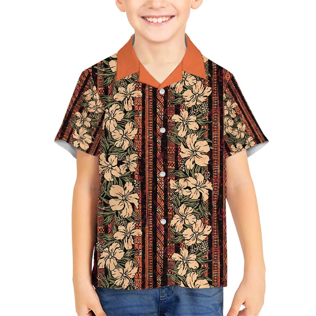 Hawaii Hibiscus Family Matching Off Shoulder Maxi Dress and Hawaiian Shirt Retro Style LT01 Son's Shirt Brown - Polynesian Pride