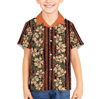 Hawaii Hibiscus Family Matching Off Shoulder Maxi Dress and Hawaiian Shirt Retro Style LT01 Son's Shirt Brown - Polynesian Pride