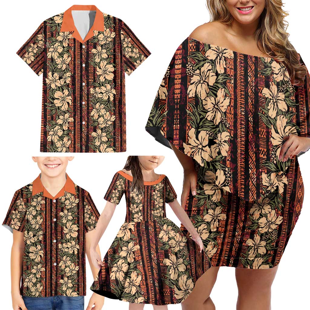 Hawaii Hibiscus Family Matching Off Shoulder Short Dress and Hawaiian Shirt Retro Style LT01 - Polynesian Pride