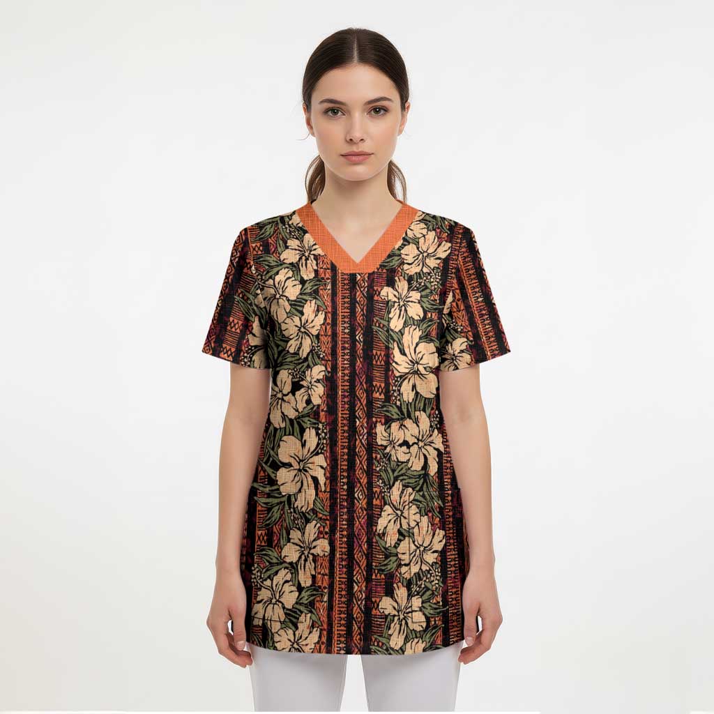 Hawaii Hibiscus Scrub Top Retro Style - Polynesian Pride