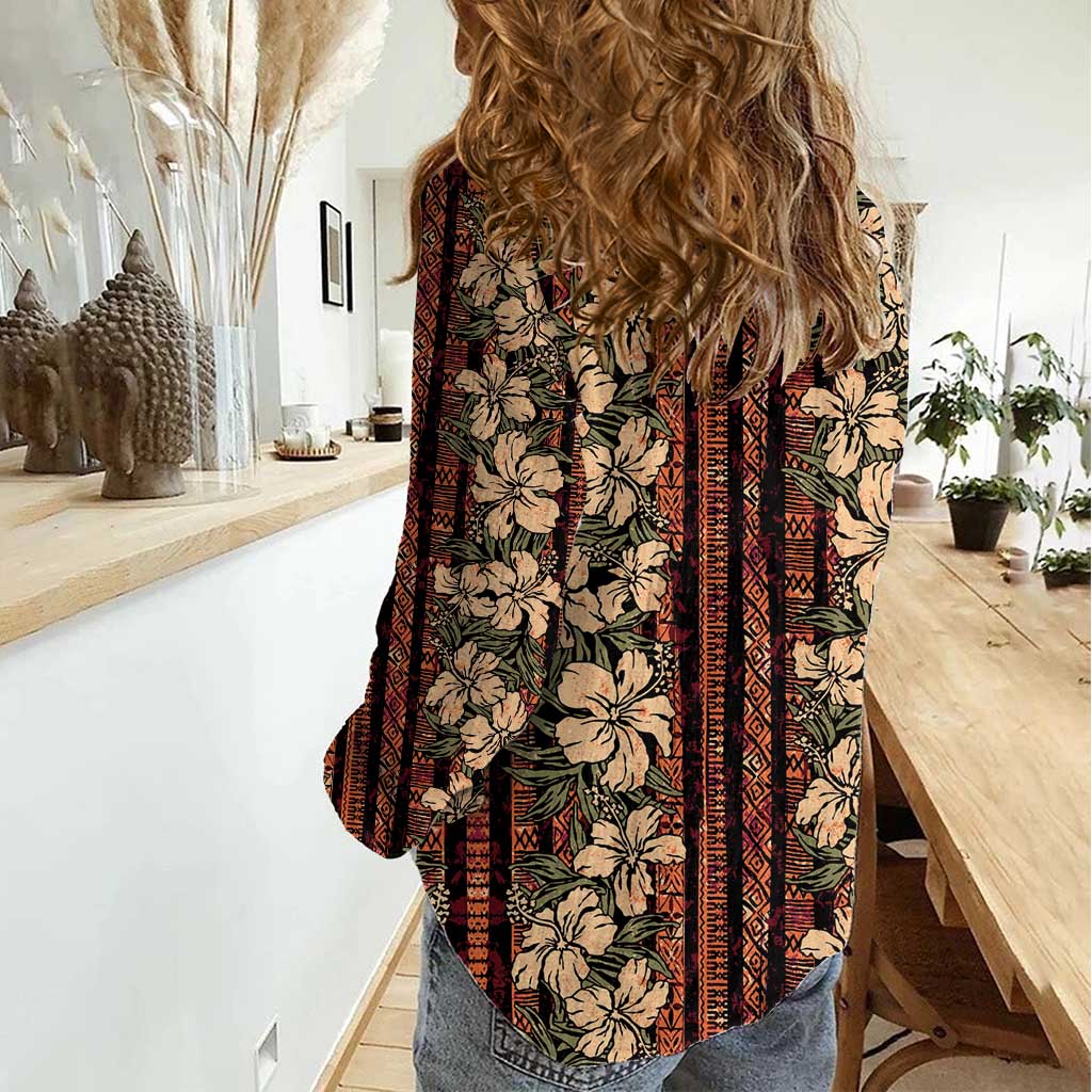 Hawaii Hibiscus Women Casual Shirt Retro Style - Polynesian Pride