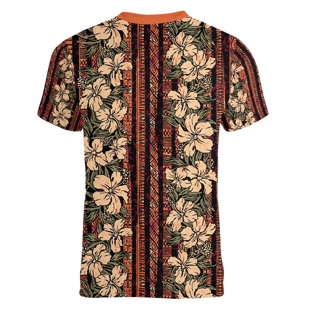 Hawaii Hibiscus Women V-Neck T-Shirt Retro Style - Polynesian Pride