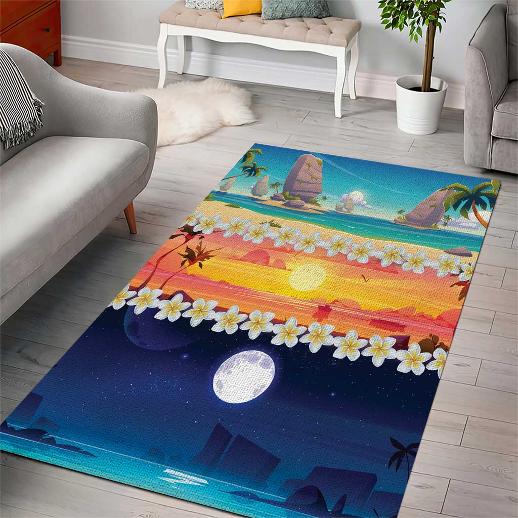 Hawaii Beach Landscape Time-Lapse Area Rug Tropical Plumeria Flowers - Polynesian Pride