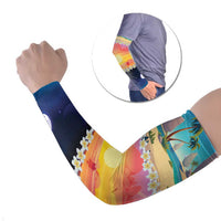 Hawaii Beach Landscape Time-Lapse Arm Sleeves Tropical Plumeria Flowers - Polynesian Pride