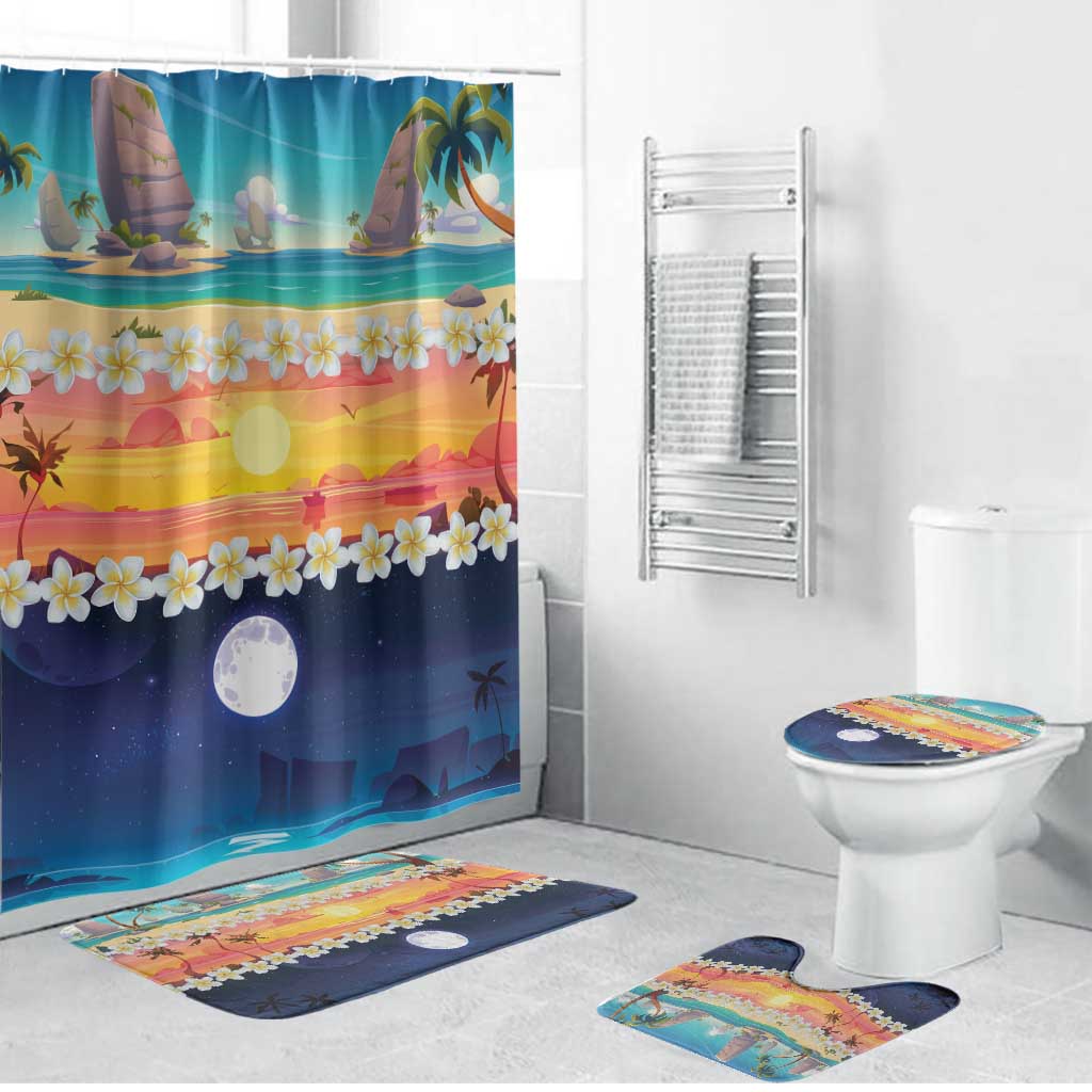 Hawaii Beach Landscape Time-Lapse Bathroom Set Tropical Plumeria Flowers - Polynesian Pride