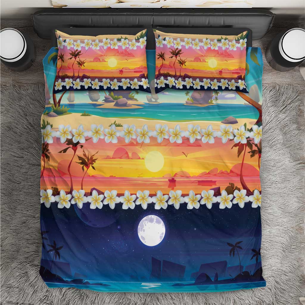 Hawaii Beach Landscape Time-Lapse Bedding Set Tropical Plumeria Flowers - Polynesian Pride