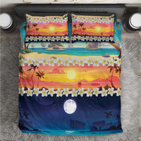 Hawaii Beach Landscape Time-Lapse Bedding Set Tropical Plumeria Flowers - Polynesian Pride