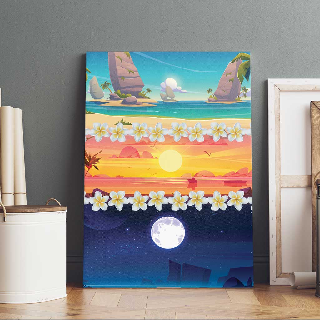 Hawaii Beach Landscape Time-Lapse Canvas Wall Art Tropical Plumeria Flowers - Polynesian Pride