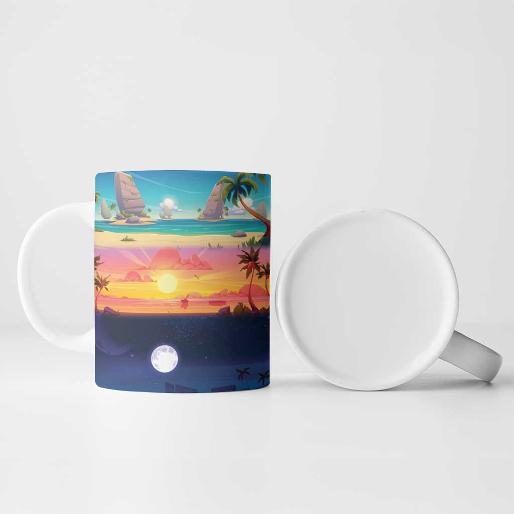 Hawaii Beach Landscape Time-Lapse Ceramic Mug Tropical Plumeria Flowers - Polynesian Pride