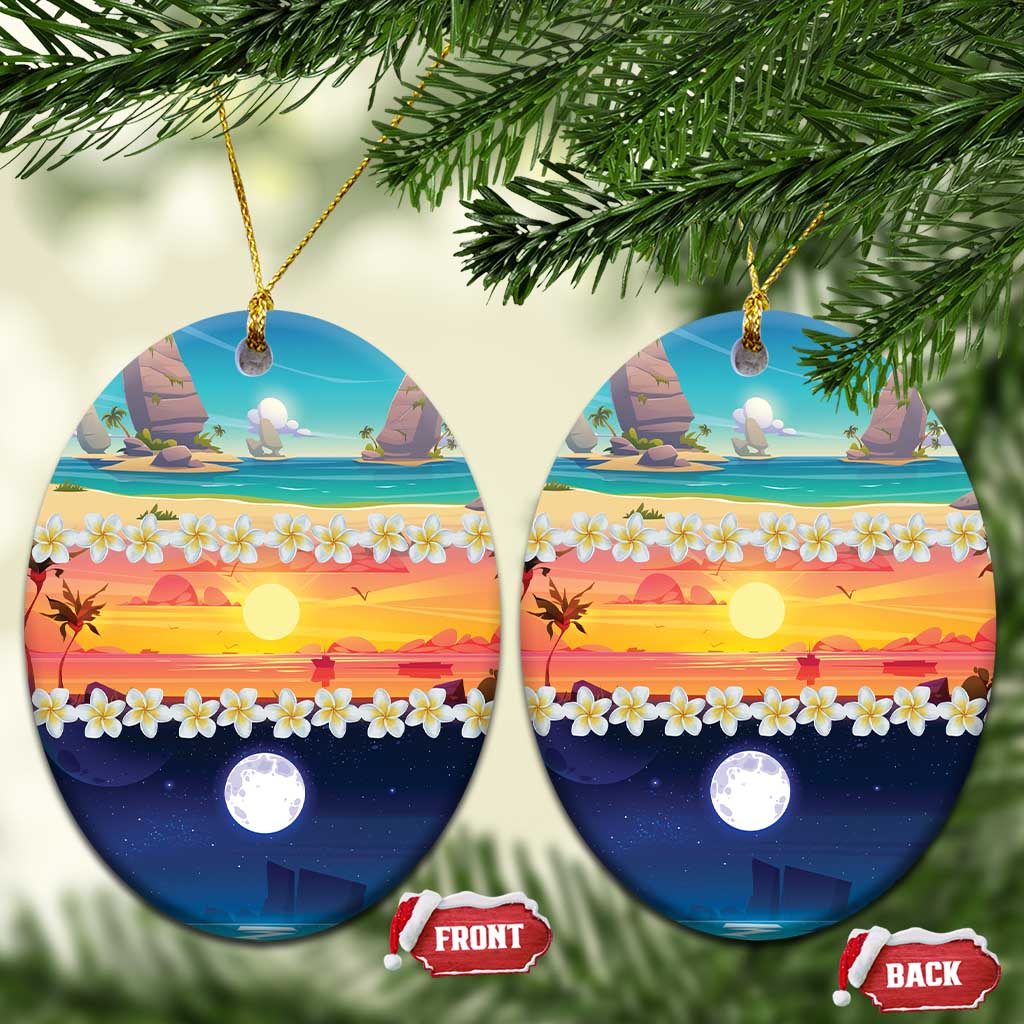 Hawaii Beach Landscape Time-Lapse Ceramic Ornament Tropical Plumeria Flowers - Polynesian Pride