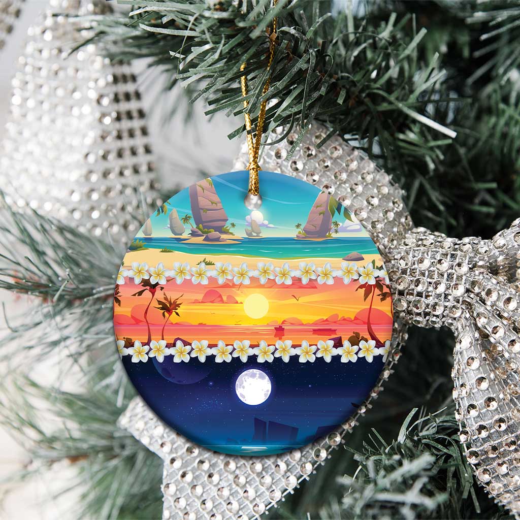 Hawaii Beach Landscape Time-Lapse Ceramic Ornament Tropical Plumeria Flowers - Polynesian Pride