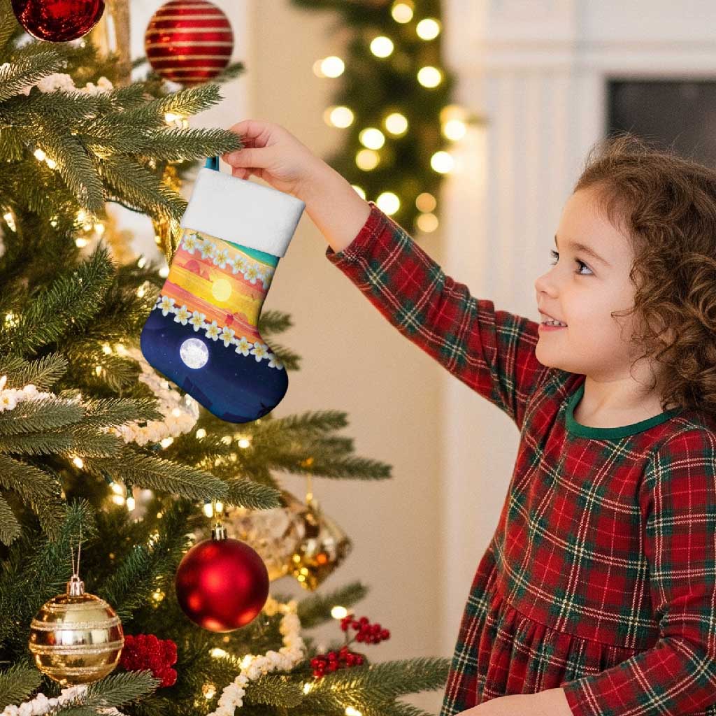 Hawaii Beach Landscape Time-Lapse Christmas Stocking Tropical Plumeria Flowers - Polynesian Pride