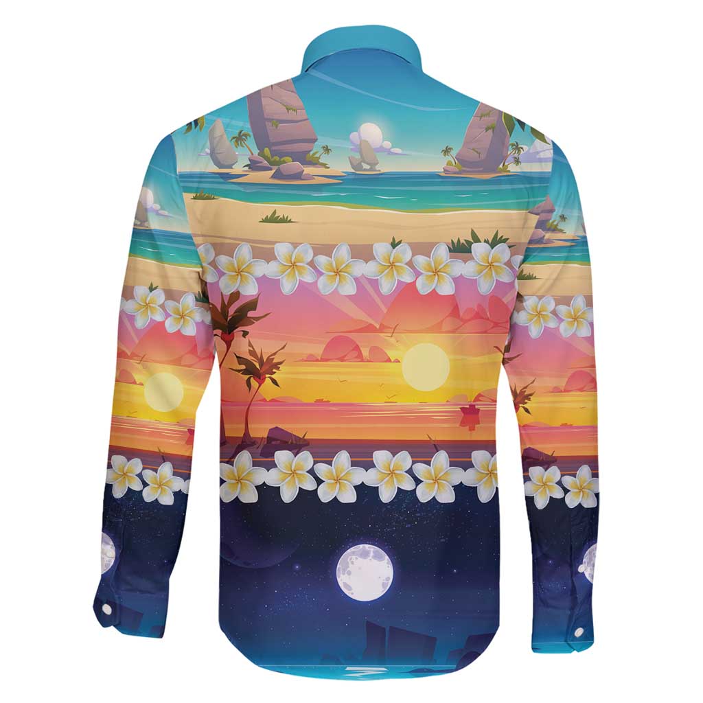 Hawaii Beach Landscape Time-Lapse Family Matching Mermaid Dress and Hawaiian Shirt Tropical Plumeria Flowers LT01 - Polynesian Pride