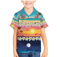Hawaii Beach Landscape Time-Lapse Family Matching Mermaid Dress and Hawaiian Shirt Tropical Plumeria Flowers LT01 Son's Shirt Multicolor - Polynesian Pride