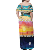 Hawaii Beach Landscape Time-Lapse Family Matching Off Shoulder Maxi Dress and Hawaiian Shirt Tropical Plumeria Flowers LT01 - Polynesian Pride