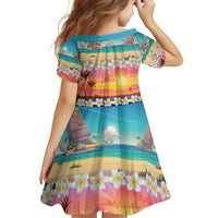 Hawaii Beach Landscape Time-Lapse Family Matching Off Shoulder Short Dress and Hawaiian Shirt Tropical Plumeria Flowers LT01 - Polynesian Pride