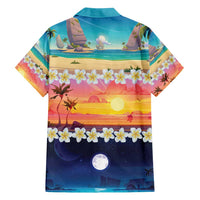 Hawaii Beach Landscape Time-Lapse Family Matching Summer Maxi Dress and Hawaiian Shirt Tropical Plumeria Flowers LT01 - Polynesian Pride