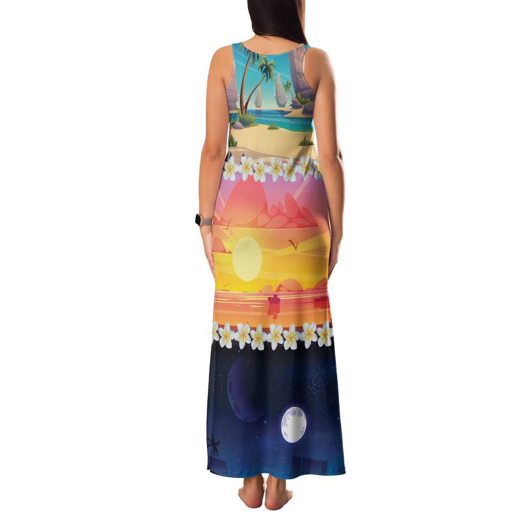 Hawaii Beach Landscape Time-Lapse Family Matching Tank Maxi Dress and Hawaiian Shirt Tropical Plumeria Flowers LT01 - Polynesian Pride