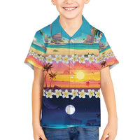 Hawaii Beach Landscape Time-Lapse Family Matching Tank Maxi Dress and Hawaiian Shirt Tropical Plumeria Flowers LT01 Son's Shirt Multicolor - Polynesian Pride