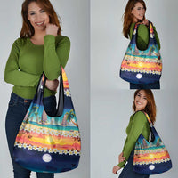 Hawaii Beach Landscape Time-Lapse Grocery Bag Tropical Plumeria Flowers - Polynesian Pride