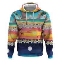 Hawaii Beach Landscape Time-Lapse Hoodie Tropical Plumeria Flowers - Polynesian Pride