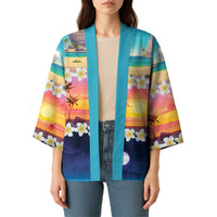 Hawaii Beach Landscape Time-Lapse Kimono Tropical Plumeria Flowers - Polynesian Pride
