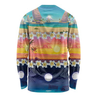 Hawaii Beach Landscape Time-Lapse Long Sleeve Shirt Tropical Plumeria Flowers - Polynesian Pride
