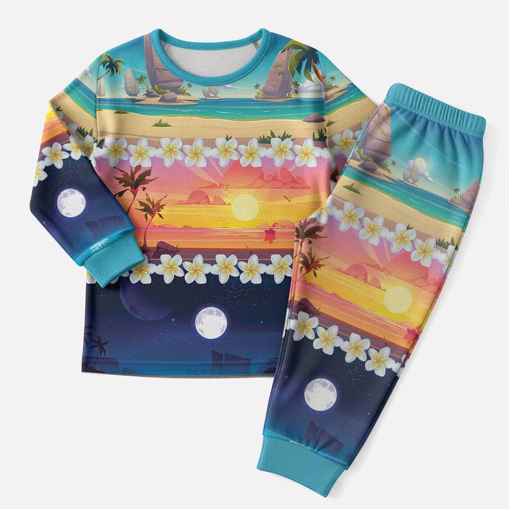 Hawaii Beach Landscape Time-Lapse Christmas Pajama Set Tropical Plumeria Flowers - Polynesian Pride